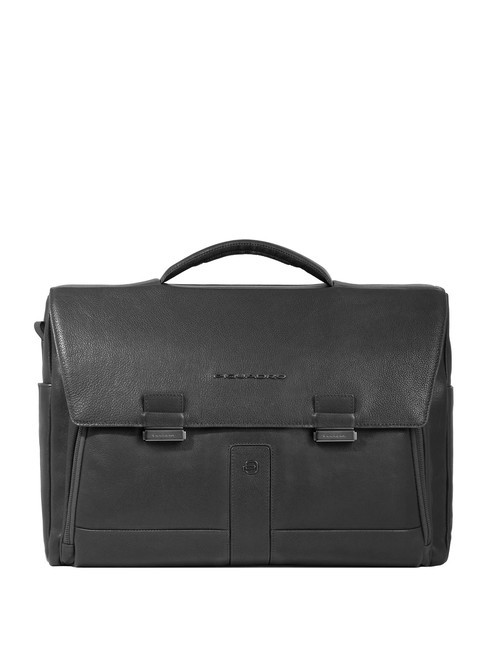 PIQUADRO CARL Leather briefcase, 15.6" laptop holder Black - Work Briefcases