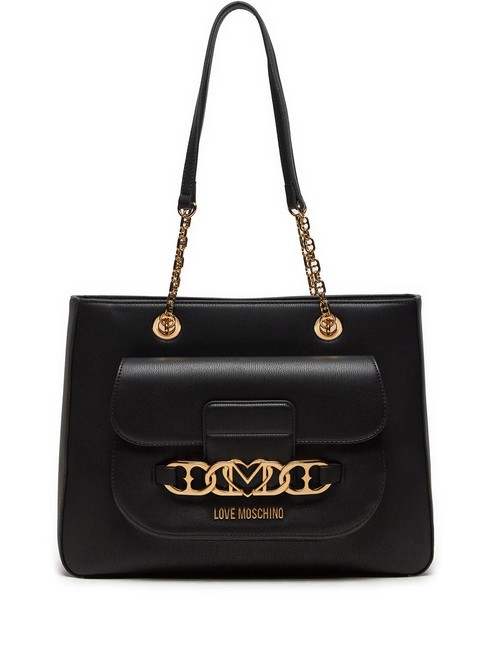 LOVE MOSCHINO HEART CHAIN Shoulder Shopper Bag Black - Women’s Bags