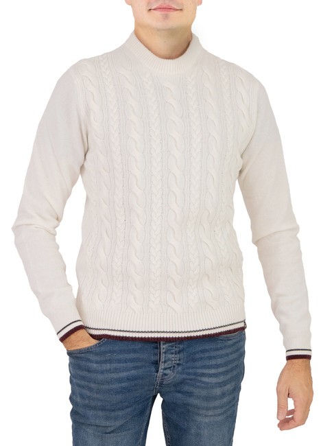 COLMAR CLUMP Wool Blend Cable Knit Crew Neck Sweater white - Men's Sweaters