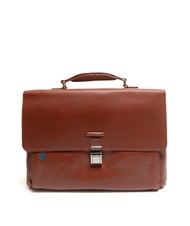 PIQUADRO CAMPIONARIO - BLUE SQUARE OUT Leather briefcase for 15" laptop BROWN - Work Briefcases - 1