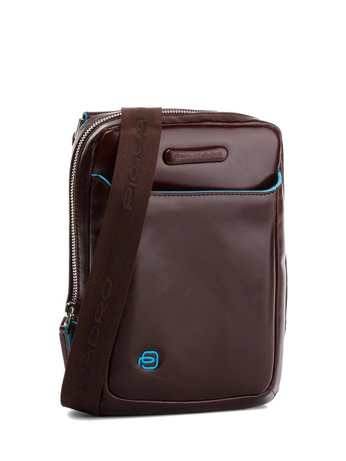 PIQUADRO bag BLUE SQUARE, tablet holder, in leather MAHOGANY - Over-the-shoulder Bags for Men