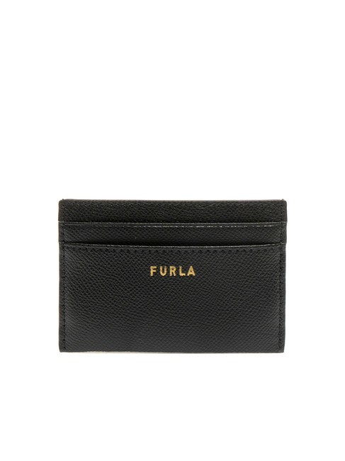 FURLA GARDENIA Andromeda Print Leather Card Holder Black - Women’s Wallets