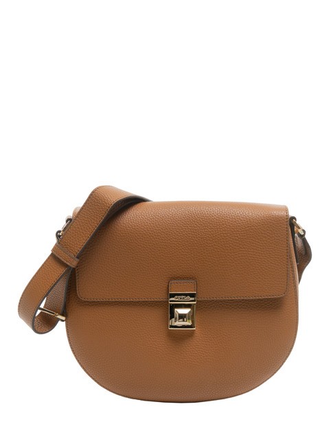 FURLA GLENN Saddle bag in keria print leather brandy - Women’s Bags