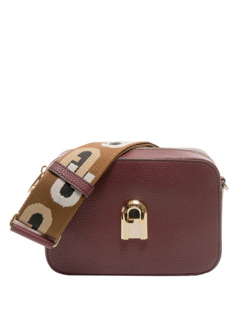 FURLA GARDENIA Camera case bag in keria print leather currant g+tone cognac - Women’s Bags