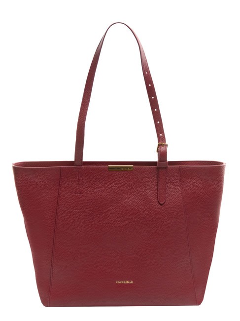 COCCINELLE CHER Hammered leather shopping bag garnet red - Women’s Bags