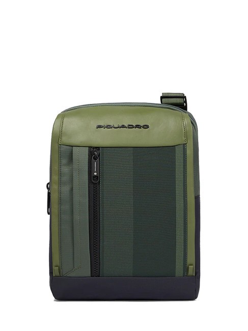 PIQUADRO STEVE Large leather and fabric bag GREEN - Over-the-shoulder Bags for Men