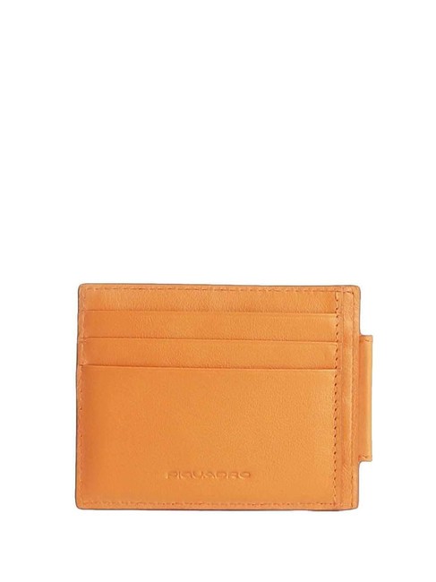 PIQUADRO URBAN Leather credit card holder with zip ORANGE - Men’s Wallets