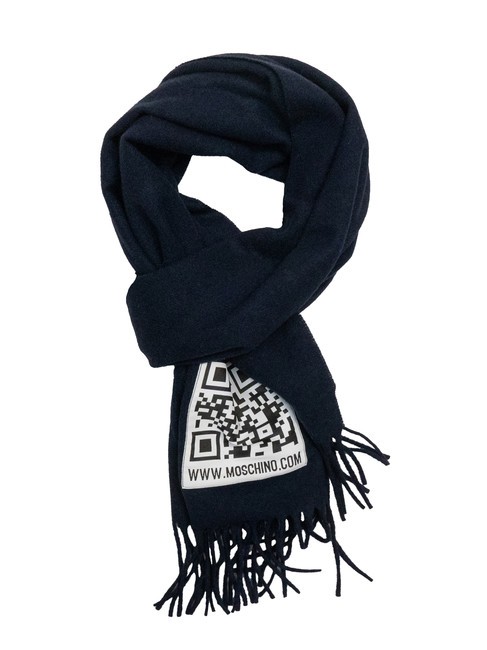 MOSCHINO QR CODE Wool scarf with fringes blue - Scarves
