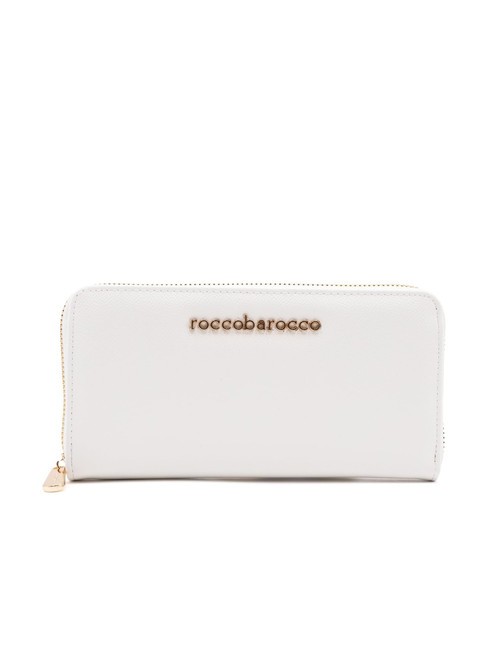 ROCCOBAROCCO LOGO METALLICO Large zip around wallet off white - Women’s Wallets