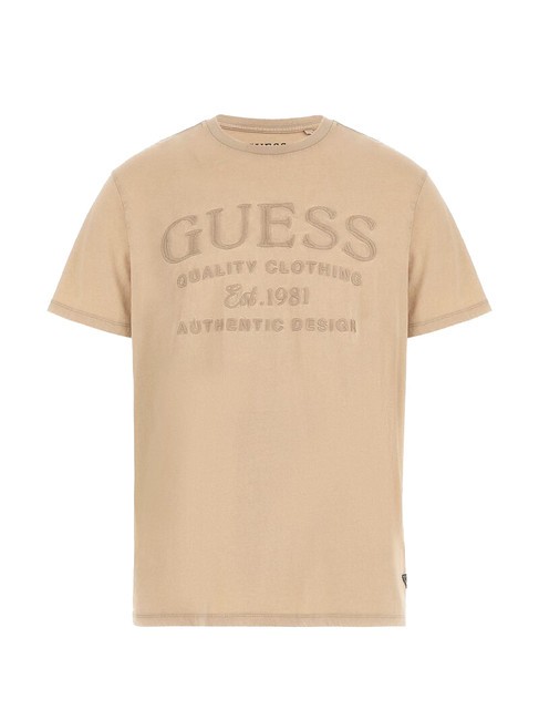 GUESS EMBROIDERY  Cotton T-Shirt desert mud multi - T-shirt