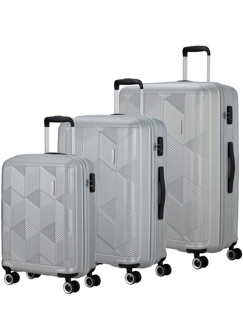 AMERICAN TOURISTER SUNCHASER Cabin + Medium + Large Trolley Set SILVER - Trolley Set