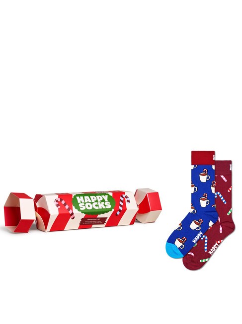 HAPPY SOCKS HOLIDAY STRIPED CRACKER Gift set socks 2 pairs dark red - Men's Socks