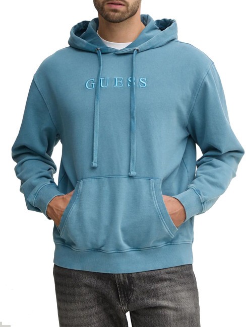 GUESS FINCH TERRY Sweatshirt with pocket and hood wild storm blue mult - Sweatshirts