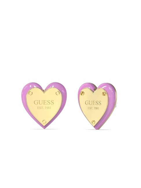 GUESS ALL YOU NEED IS LOVE Heart earrings with logo yellow gold/pink - Earrings