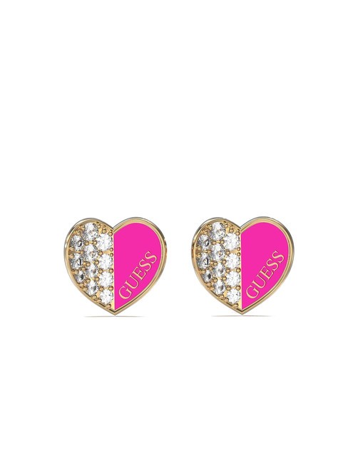 GUESS LOVELY GUESS Heart earrings with crystals yellow gold/fuchsia - Earrings