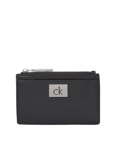 CALVIN KLEIN CK PLAQUE Flat card holder with zip pvh black - Women’s Wallets