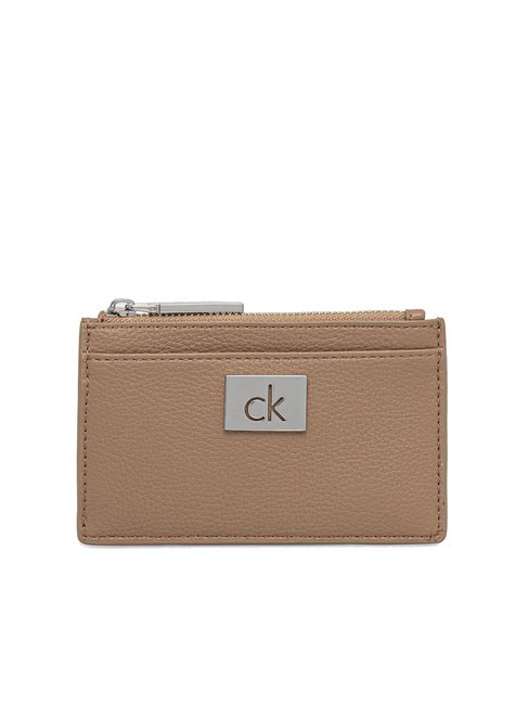 CALVIN KLEIN CK PLAQUE Flat card holder with zip amphora - Women’s Wallets