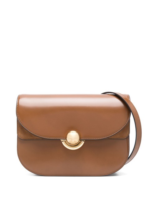 FURLA SFERA Leather shoulder bag with flap cognac - Women’s Bags