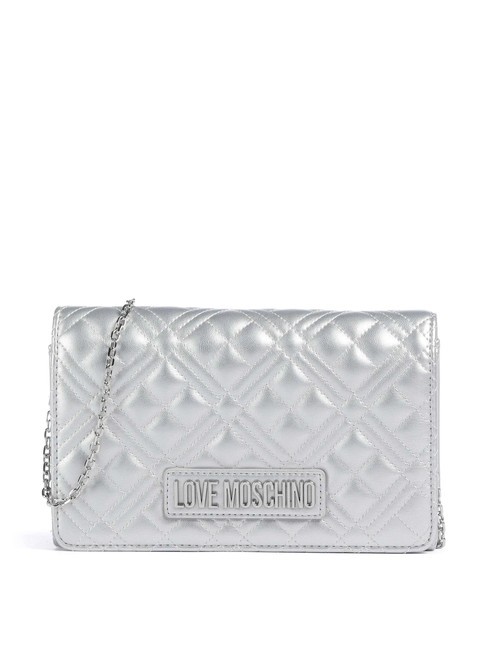 LOVE MOSCHINO QUILTED Clutch with chain shoulder strap silver - Women’s Bags