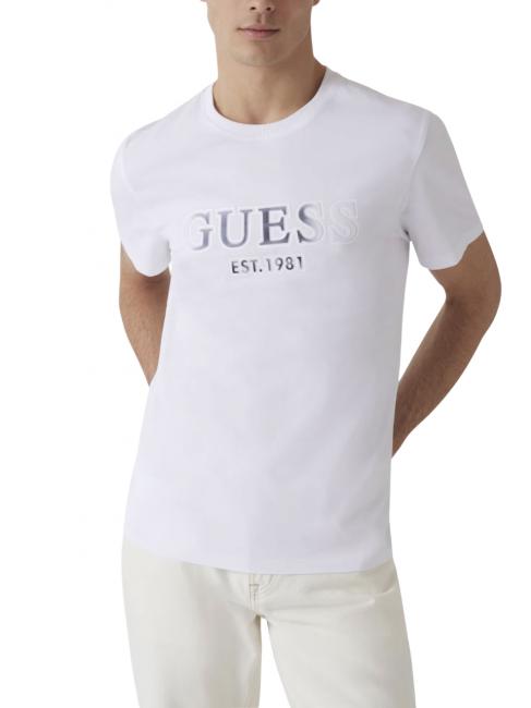 GUESS SS CN SPRAYED FLOCK LOGO  Cotton T-Shirt purwhite - T-shirt