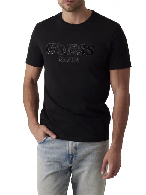 GUESS SS CN SPRAYED FLOCK LOGO  Cotton T-Shirt jetbla - T-shirt