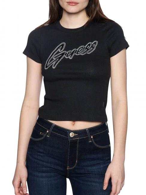 GUESS SS CN RIB LOGO Short-sleeved T-shirt jetbla - T-shirt