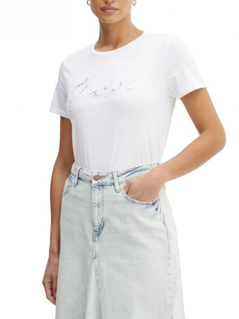 GUESS SS SCRIPT LACE LOGO EASY  Cotton T-Shirt purwhite - T-shirt