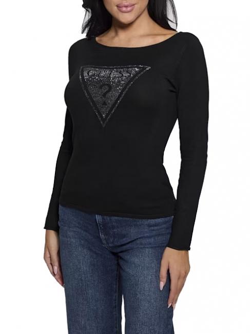 GUESS LS TRIANGLE  Logo T-shirt jetbla - Women's Sweaters