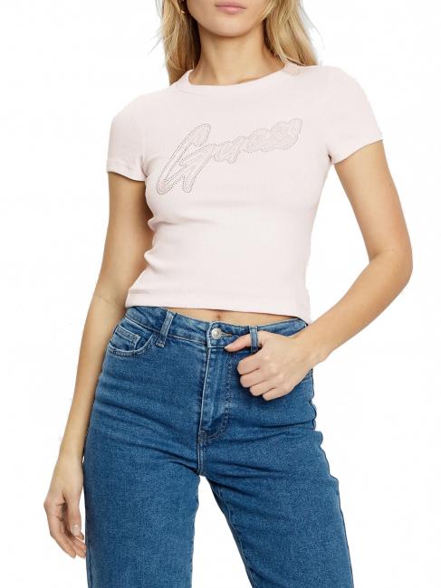 GUESS SS CN RIB LOGO Short-sleeved T-shirt low key pink - T-shirt
