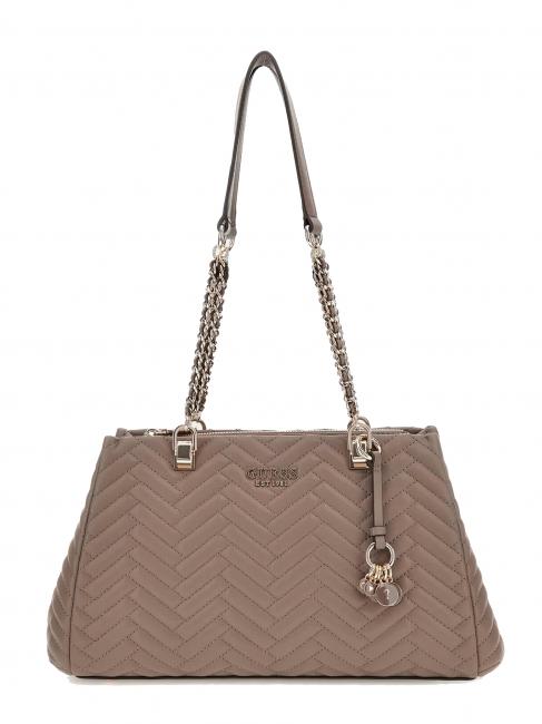 GUESS ANNING Quilted bag with chain handles dark taupe - Women’s Bags