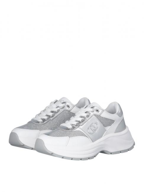 LIUJO EVA 02 Leather and lurex sneakers white/silver - Women’s shoes