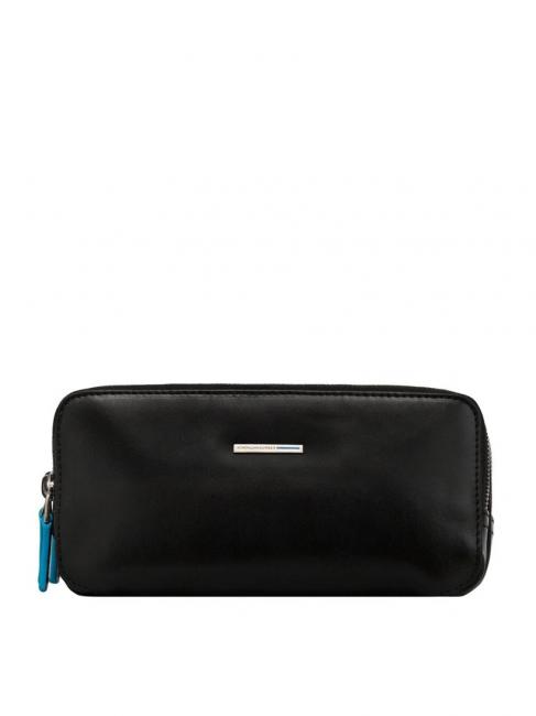 PIQUADRO BLUE SQUARE Mini leather bag 3 zips Black - Tablet holder& Organizer