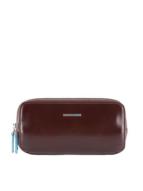 PIQUADRO BLUE SQUARE Mini leather bag 3 zips MAHOGANY - Tablet holder& Organizer