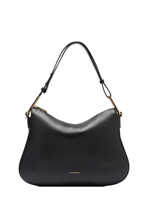 COCCINELLE MAGIE SOFT Hammered leather shoulder bag Black - Women’s Bags