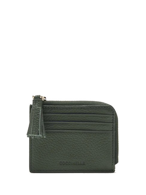 COCCINELLE TASSEL Card holder with zip in hammered leather seaweed - Women’s Wallets