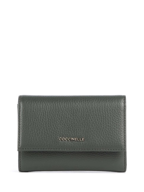 COCCINELLE METALLIC SOFT Hammered leather bifold wallet seaweed - Women’s Wallets
