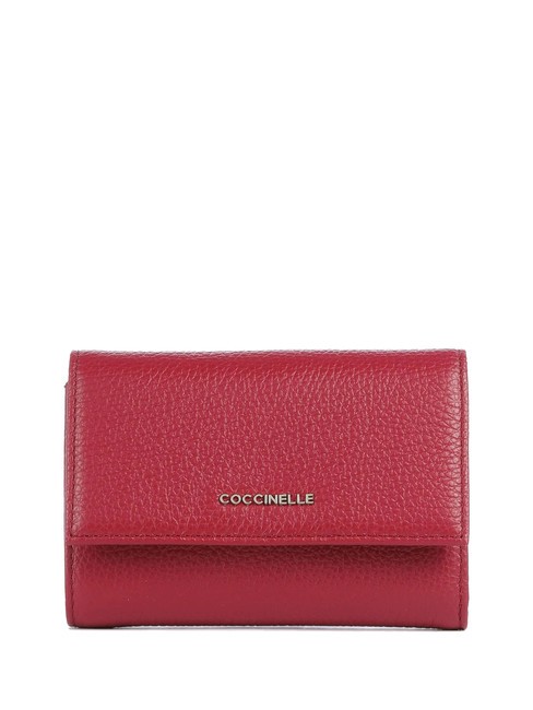 COCCINELLE METALLIC SOFT Hammered leather bifold wallet sangria - Women’s Wallets