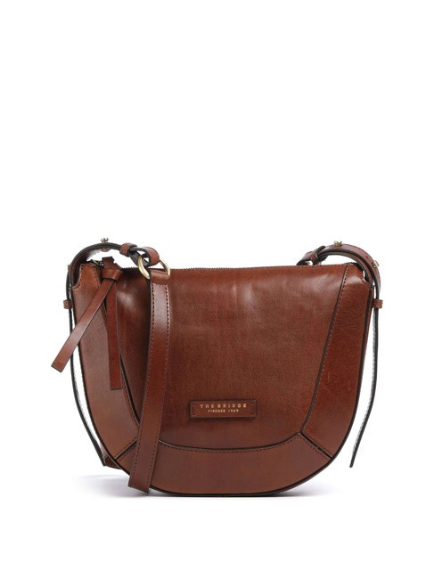 THE BRIDGE FEDORA Leather shoulder bag with flap BROWN - Women’s Bags