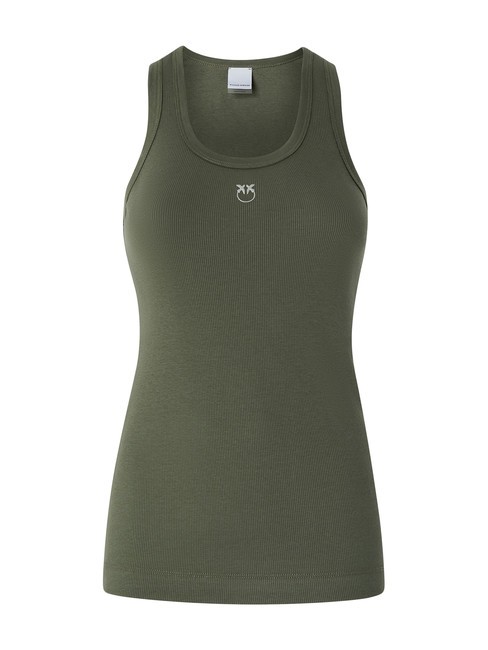 PINKO CALCOLATORE Ribbed tank top green four-leaf clover - T-shirt