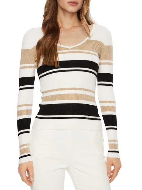 GUESS EVIE STRIPED  Striped shirt white black gold str - Women's Sweaters