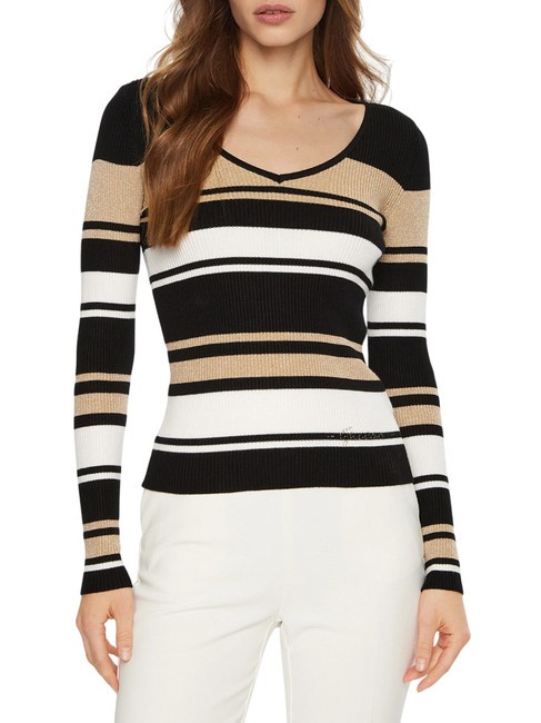 GUESS EVIE STRIPED  Striped shirt black white gold str - Women's Sweaters