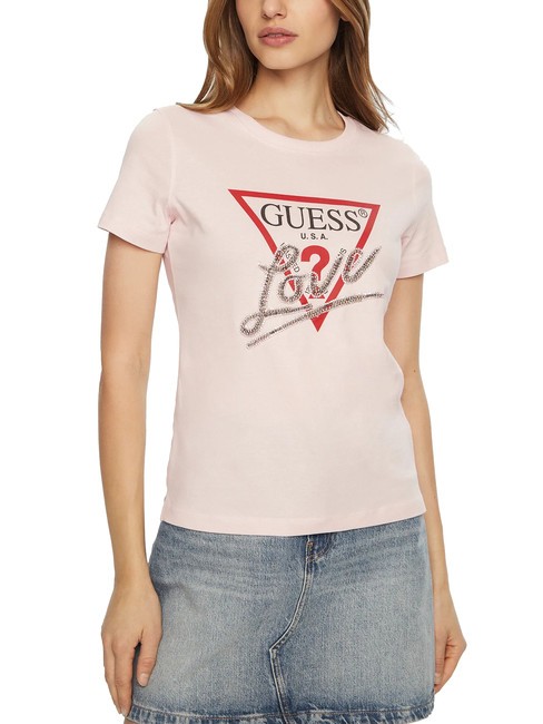 GUESS SS CN TRIANGLE LOVE Cotton T-Shirt low key pink - T-shirt