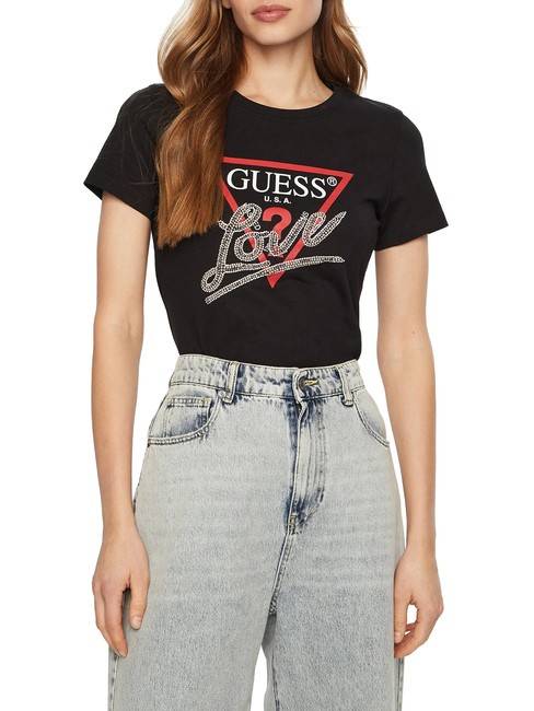 GUESS SS CN TRIANGLE LOVE Cotton T-Shirt jetbla - T-shirt