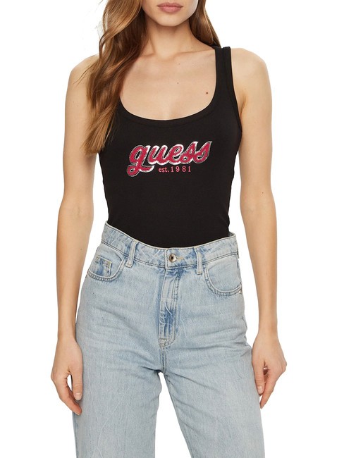 GUESS CHENILLE LOGO  Cotton top jetbla - T-shirt