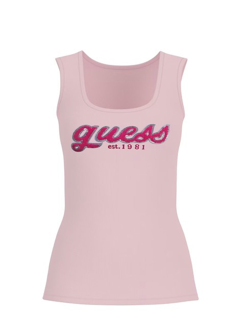 GUESS CHENILLE LOGO  Cotton top low key pink - T-shirt