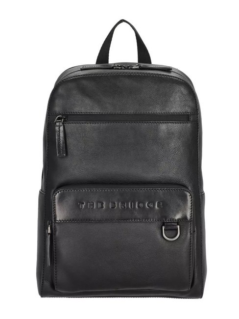THE BRIDGE DAMIANO Leather backpack for 14" laptop black / dark matte ruthenium - Laptop backpacks