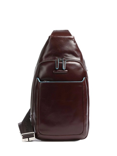 PIQUADRO BLUE SQUARE Leather one-shoulder backpack MAHOGANY - Over-the-shoulder Bags for Men