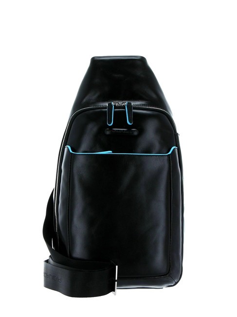 PIQUADRO BLUE SQUARE Leather one-shoulder backpack Black - Over-the-shoulder Bags for Men