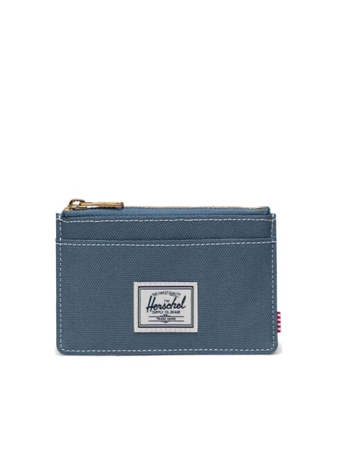 HERSCHEL OSCAR Flat card holder with zip blue mirage/white stitch - Men’s Wallets