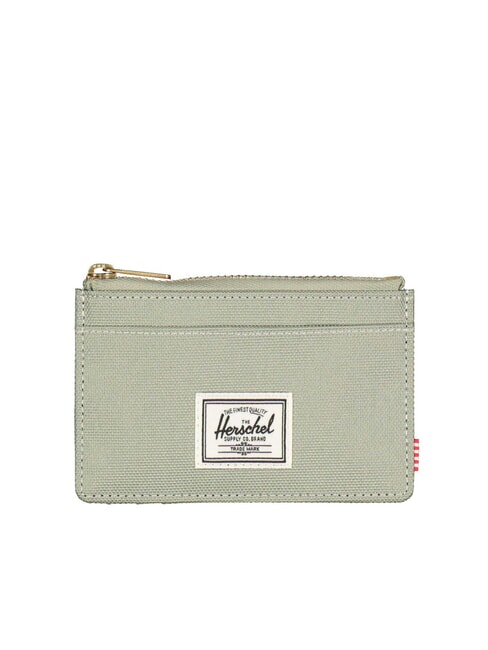 HERSCHEL OSCAR Flat card holder with zip seagrass/white stitch - Men’s Wallets